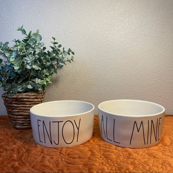 NWT - RAE DUNN "ENJOY & ALL MINE" 6-inch Pet Bowl Set - Picture 1 of 8